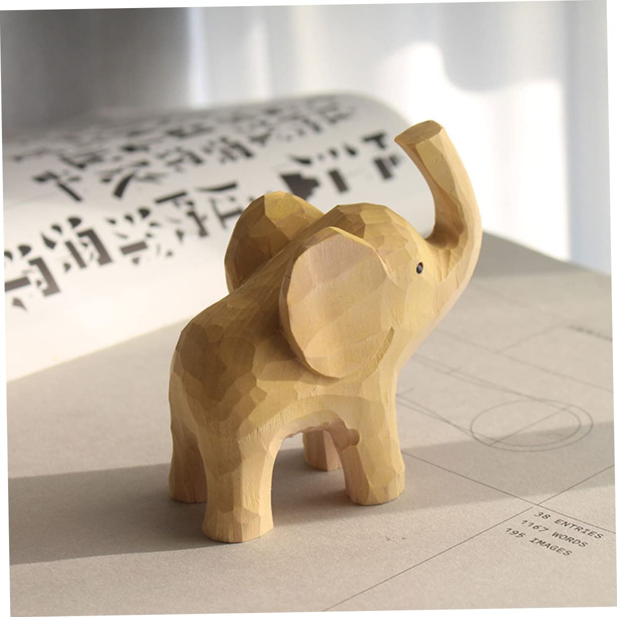 Amazon.co.jp: Levemolo 木製象の彫像 室内装飾用動物オブジェ